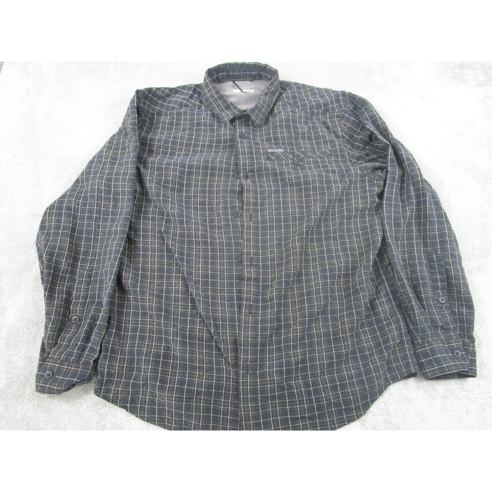 Columbia Shirt Mens Medium Green Plaid Button Up Long Sleeve Casual Outdoor